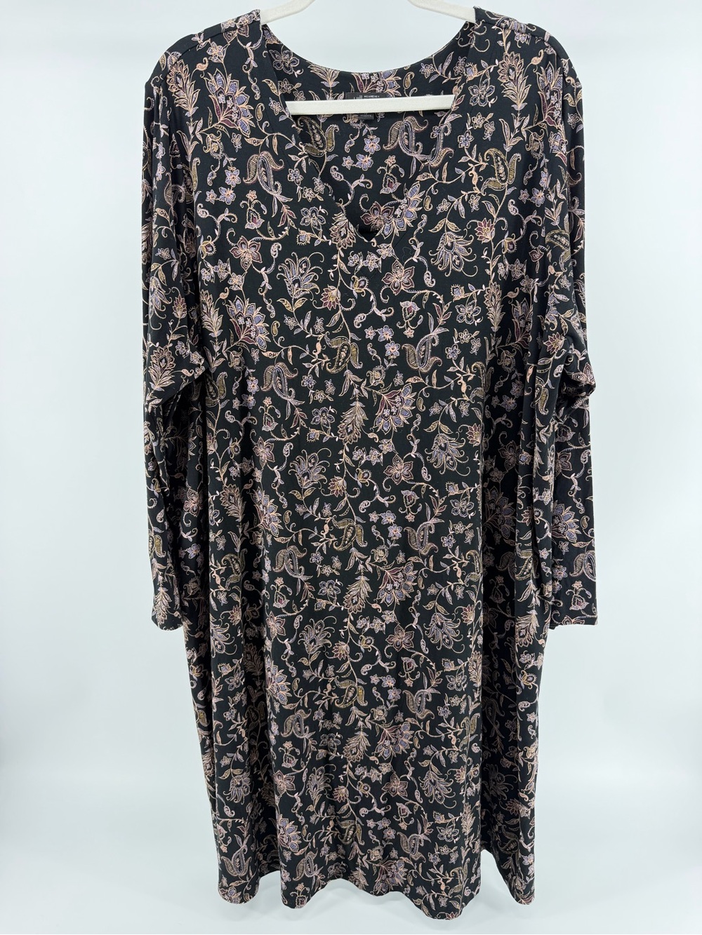 J. Jill Wearever Collection Black Paisley Long Sleeve Stretch Knit Dress, Sz 3X